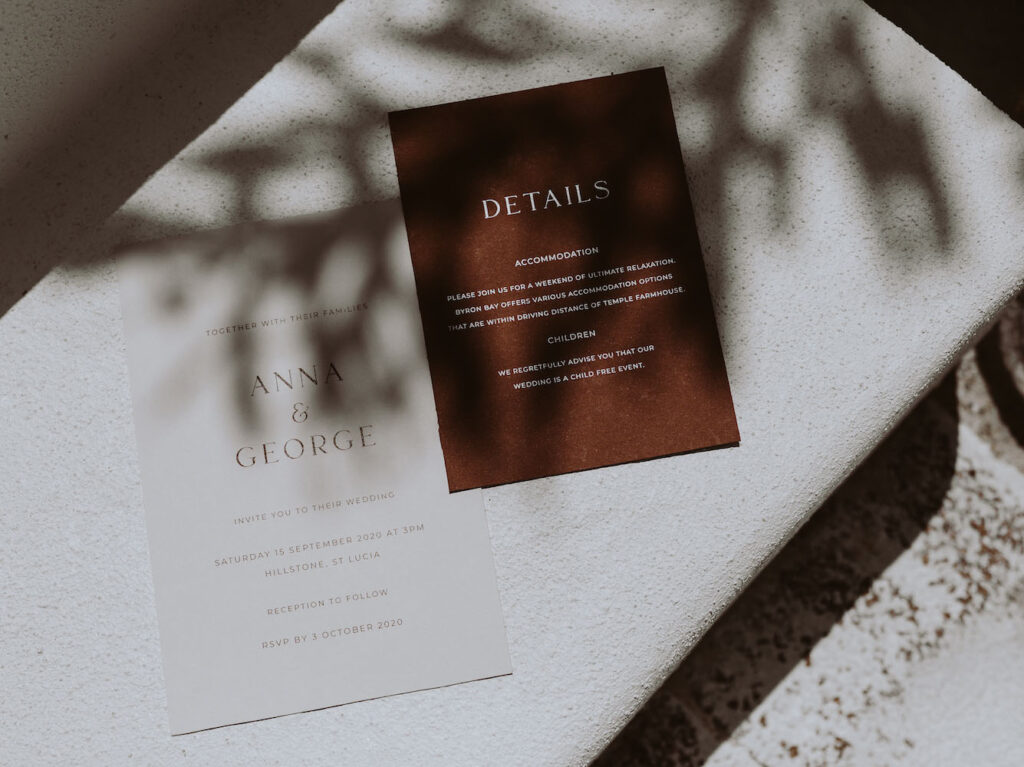 Beautiful , modern wedding stationery invitations.